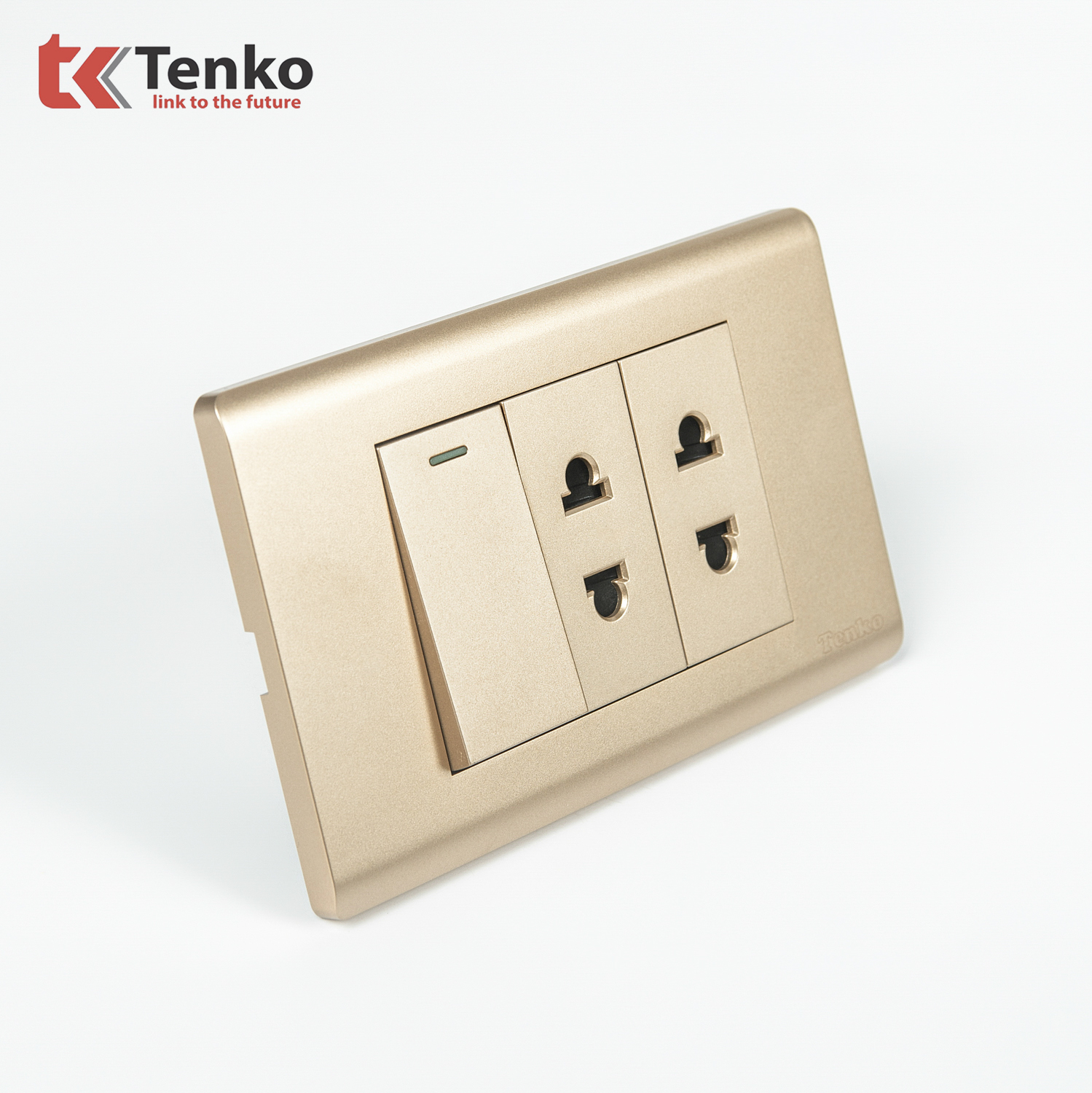 Bộ Công Tắc Ổ Cắm Điện Âm Tường Cao Cấp TENKO TK-C25-025 Mặt Nhựa PC Vàng