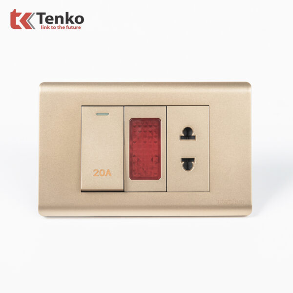 Ổ Cắm Và Công Tắc Điện 20A Công Suất Cao Cho Nóng lạnh Và Điều Hòa Cao Cấp TENKO TK-C25-080 – Mặt Nhựa PC Vàng