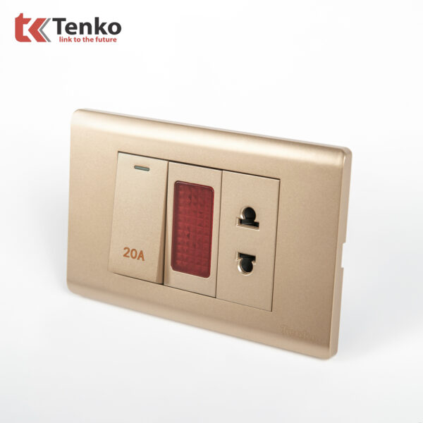 Ổ Cắm Và Công Tắc Điện 20A Công Suất Cao Cho Nóng lạnh Và Điều Hòa Cao Cấp TENKO TK-C25-080 – Mặt Nhựa PC Vàng
