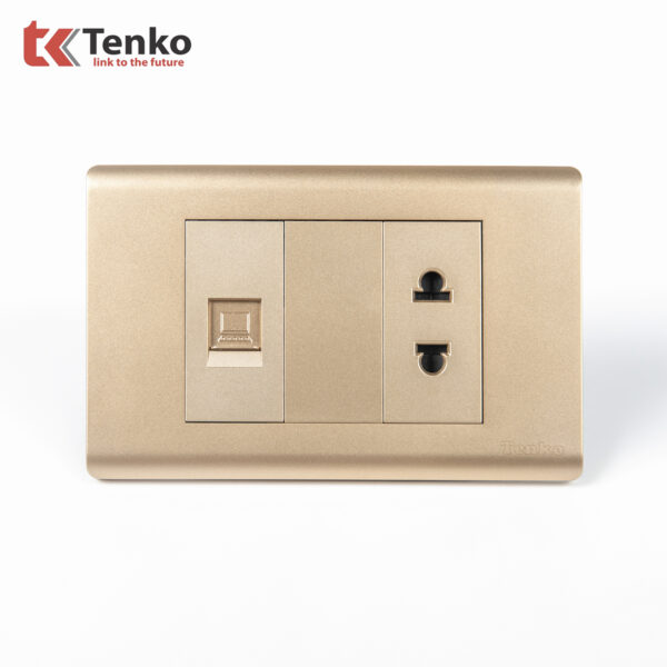 Ổ Cắm 2 Chấu Và Mạng LAN Chống Cháy Cao Cấp TENKO TK-C25-076 – Mặt Nhựa PC Vàng
