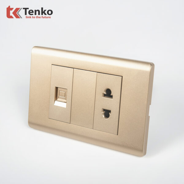 Ổ Cắm 2 Chấu Và Mạng LAN Chống Cháy Cao Cấp TENKO TK-C25-076 – Mặt Nhựa PC Vàng
