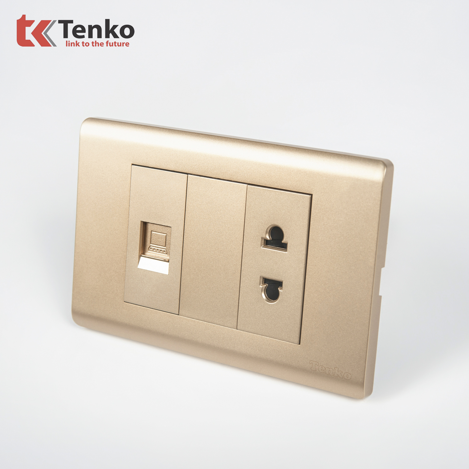 Ổ Cắm 2 Chấu Và Mạng LAN Chống Cháy Cao Cấp TENKO TK-C25-076 – Mặt Nhựa PC Vàng