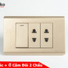 Bộ Công Tắc Ổ Cắm Điện Âm Tường Cao Cấp TENKO TK-C25-025 – Mặt Nhựa PC Vàng