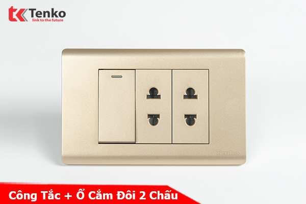 Bộ Công Tắc Ổ Cắm Điện Âm Tường Cao Cấp TENKO TK-C25-025 Mặt Nhựa PC Vàng