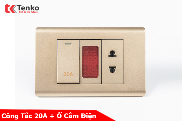 Ổ Cắm Và Công Tắc Điện 20A Công Suất Cao Cho Nóng lạnh Và Điều Hòa Cao Cấp TENKO TK-C25-080 – Mặt Nhựa PC Vàng
