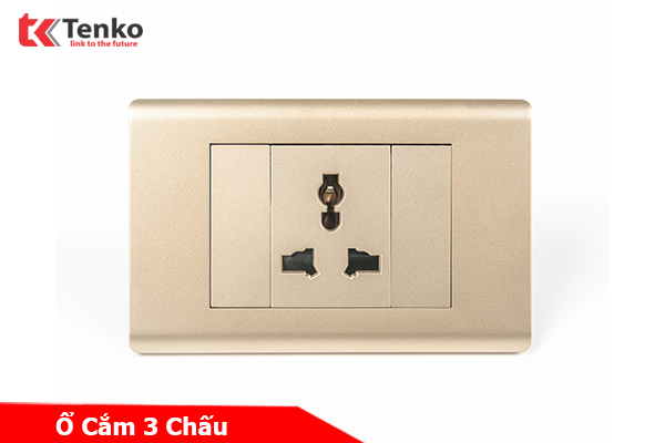 Ổ Cắm Điện 3 Chấu Chống Cháy Cao Cấp TENKO TK-C25-051 – Mặt Nhựa PC Vàng