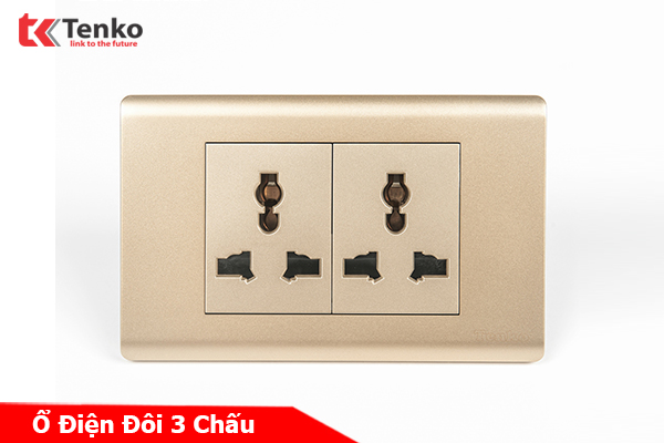 Ổ Cắm Đôi 3 Chấu Đa Năng Chống Cháy Cao Cấp TENKO TK-C25-050 – Mặt Nhựa PC Vàng