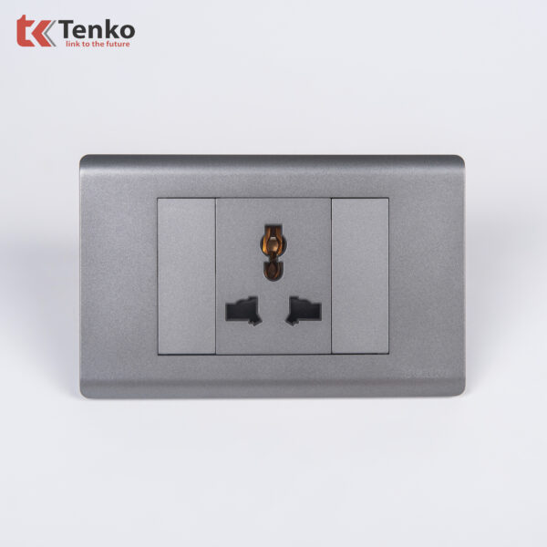 Ổ Cắm Điện 3 Chấu Chống Cháy Cao Cấp TENKO TK-C25-051 – Mặt Nhựa PC Xám