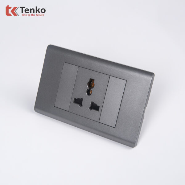 Ổ Cắm Điện 3 Chấu Chống Cháy Cao Cấp TENKO TK-C25-051 – Mặt Nhựa PC Xám