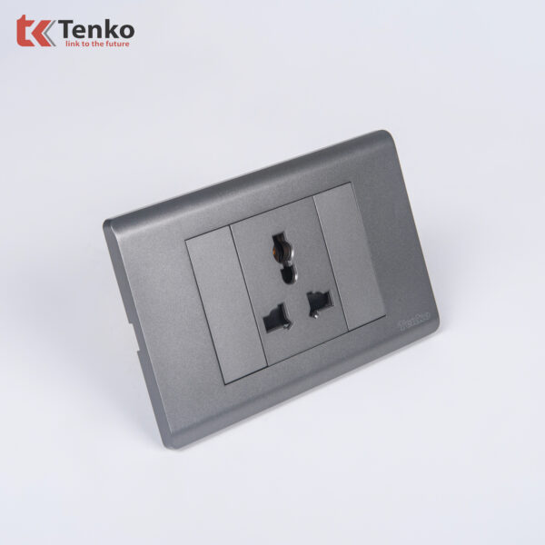 Ổ Cắm Điện 3 Chấu Chống Cháy Cao Cấp TENKO TK-C25-051 – Mặt Nhựa PC Xám