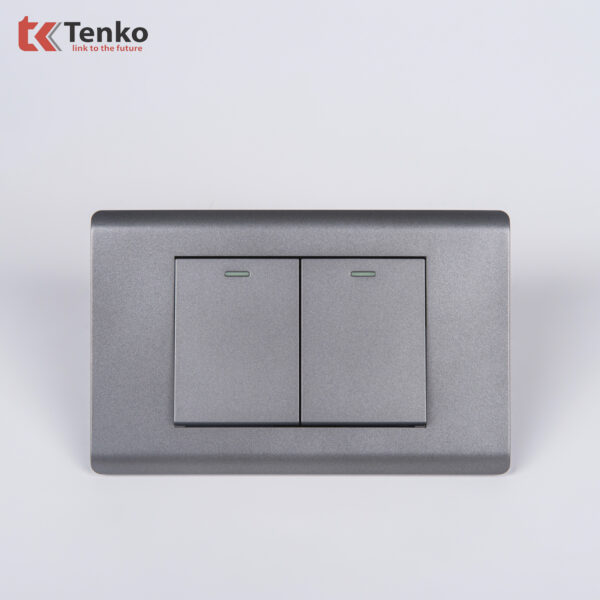 Công Tắc 2 Nút Chống Cháy Cao Cấp TENKO TK-C25-02 – Mặt Nhựa PC Xám