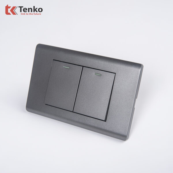 Công Tắc 2 Nút Chống Cháy Cao Cấp TENKO TK-C25-02 – Mặt Nhựa PC Xám