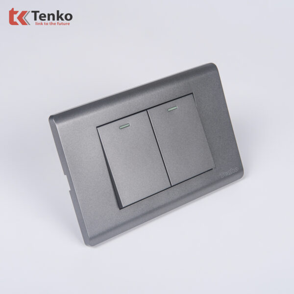 Công Tắc 2 Nút Chống Cháy Cao Cấp TENKO TK-C25-02 – Mặt Nhựa PC Xám