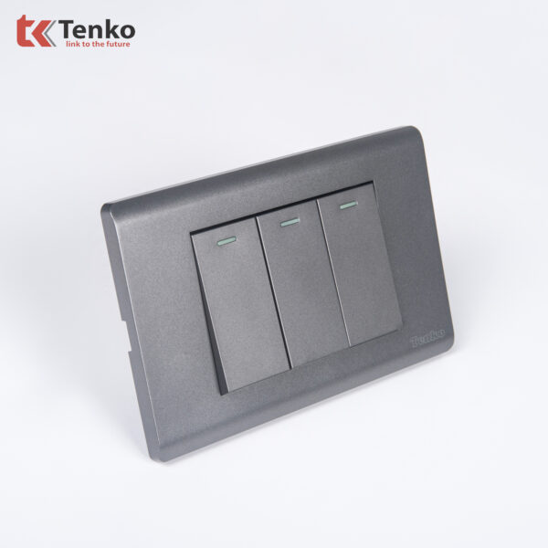 Công Tắc 3 Nút Chống Cháy Cao Cấp TENKO TK-C25-03 – Mặt Nhựa PC Xám