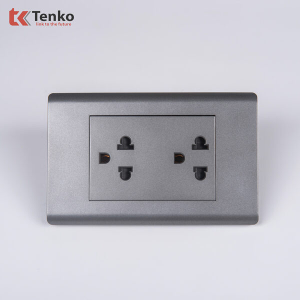 Ổ Điện Đôi 3 Chấu Đa Năng Âm Tường TENKO TK-C25-044 Mặt Nhựa PC Xám