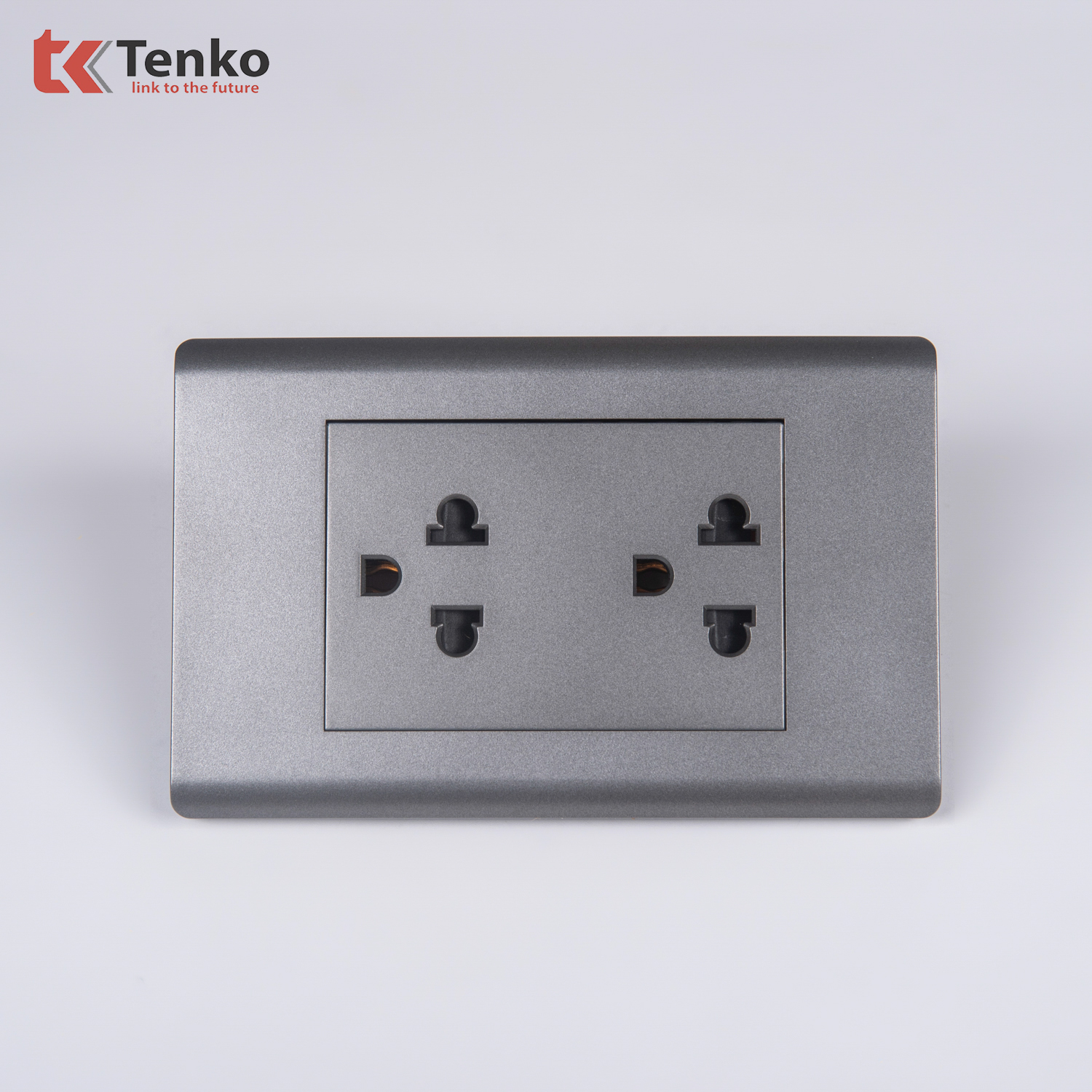 Ổ Điện Đôi 3 Chấu Đa Năng Âm Tường TENKO TK-C25-044 Mặt Nhựa PC Xám