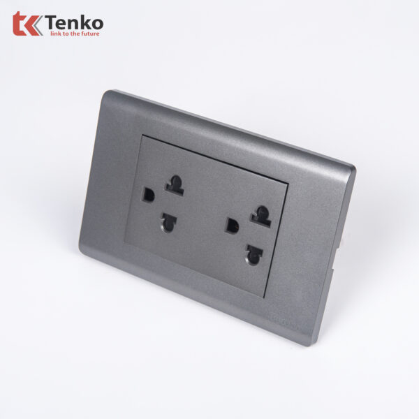 Ổ Điện Đôi 3 Chấu Đa Năng Âm Tường TENKO TK-C25-044 Mặt Nhựa PC Xám