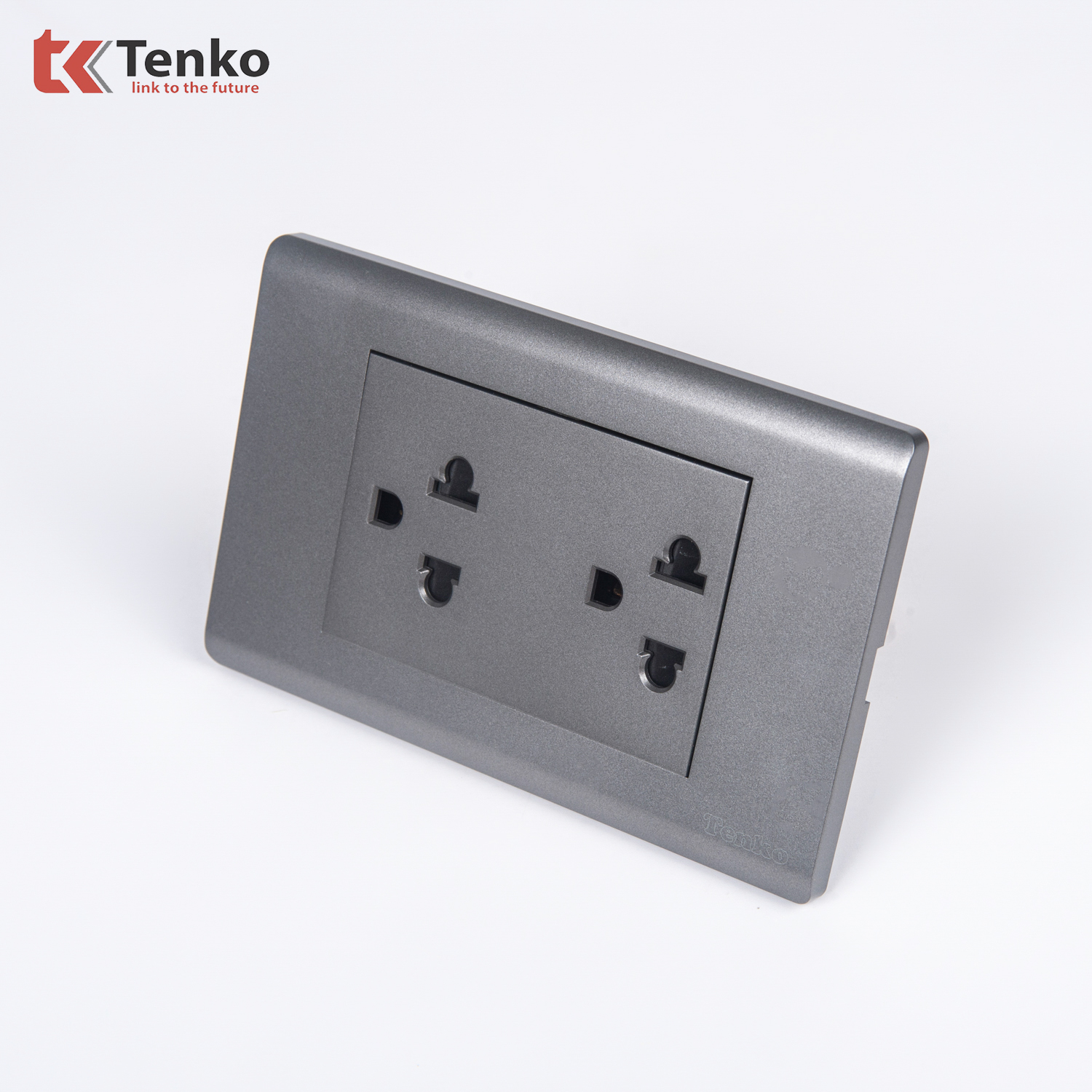 Ổ Điện Đôi 3 Chấu Đa Năng Âm Tường TENKO TK-C25-044 Mặt Nhựa PC Xám