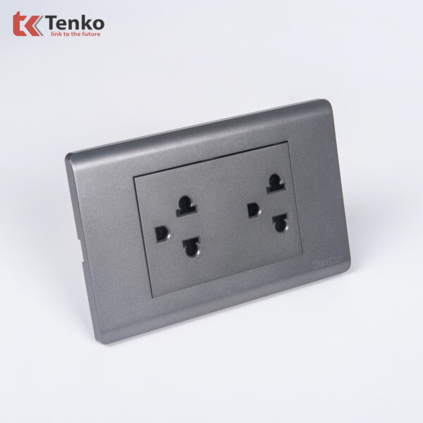 Ổ Điện Đôi 3 Chấu Đa Năng Âm Tường TENKO TK-C25-044 Mặt Nhựa PC Xám