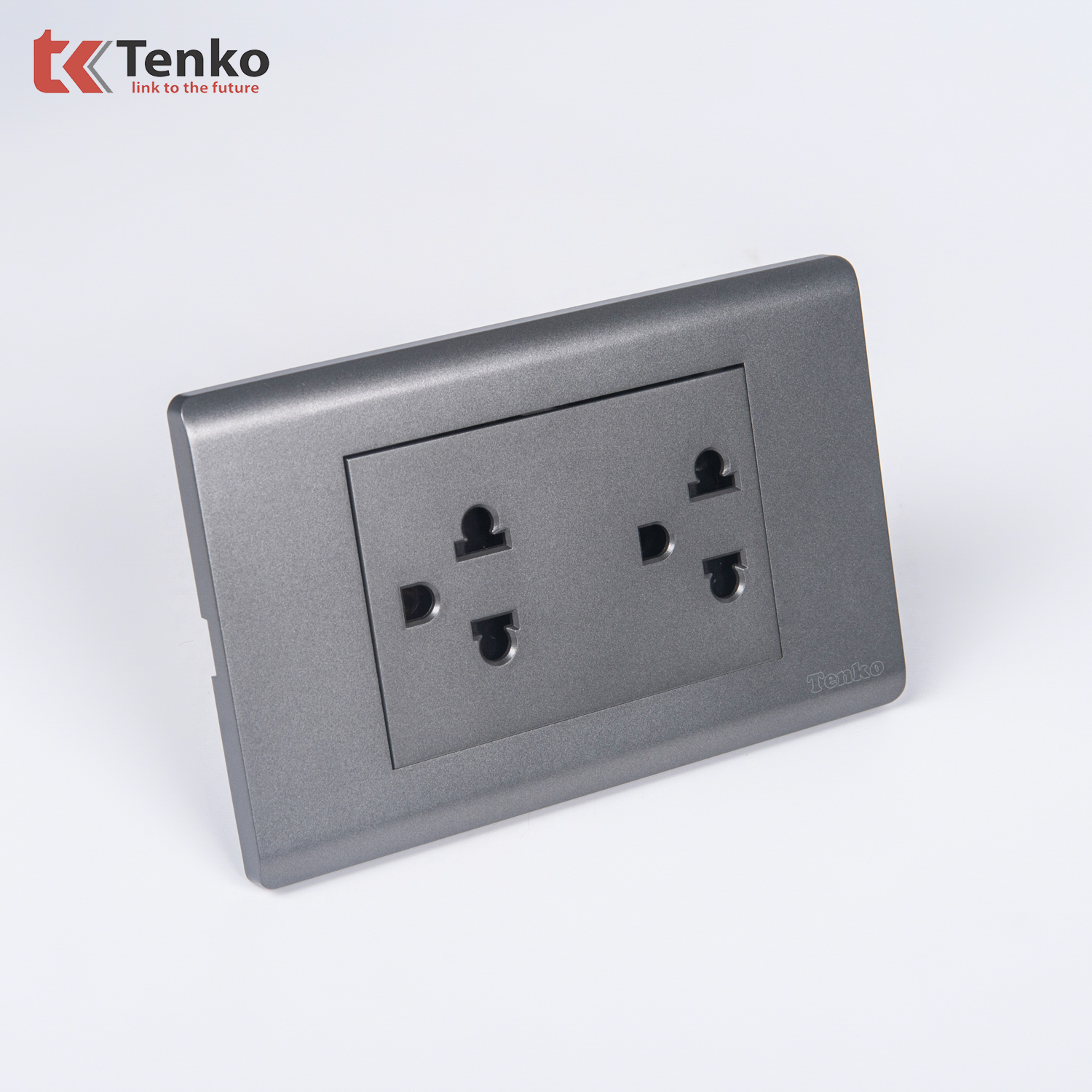 Ổ Điện Đôi 3 Chấu Đa Năng Âm Tường TENKO TK-C25-044 Mặt Nhựa PC Xám