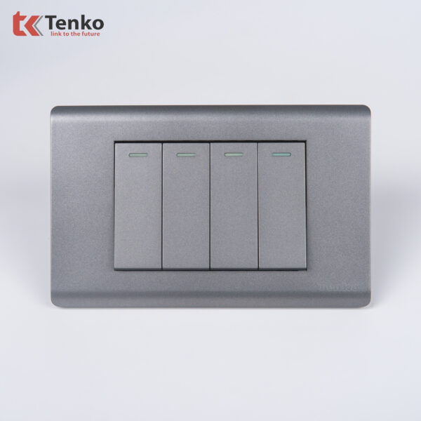 Công Tắc 4 Nút Chống Cháy Cao Cấp TENKO TK-C25-04 – Mặt Nhựa PC Xám