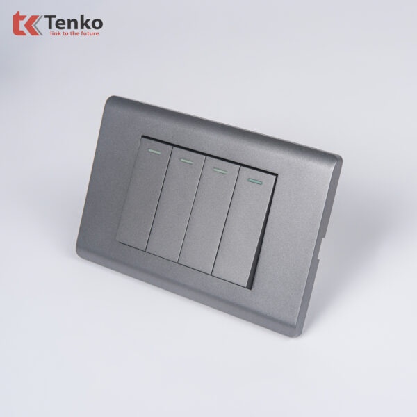 Công Tắc 4 Nút Chống Cháy Cao Cấp TENKO TK-C25-04 – Mặt Nhựa PC Xám
