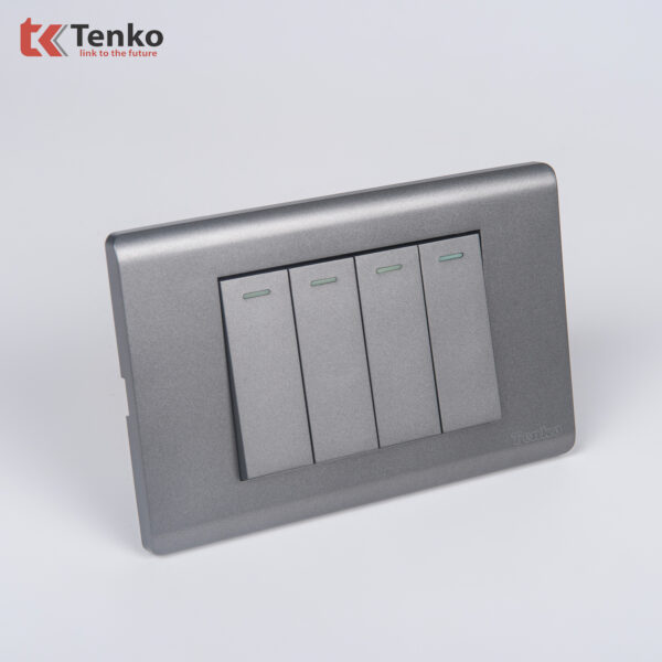 Công Tắc 4 Nút Chống Cháy Cao Cấp TENKO TK-C25-04 – Mặt Nhựa PC Xám