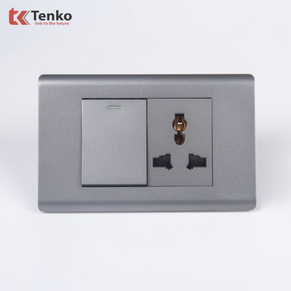 Công Tắc Ổ Cắm Điện Âm tường TENKO TK-C25-039 – Mặt Nhựa PC Xám