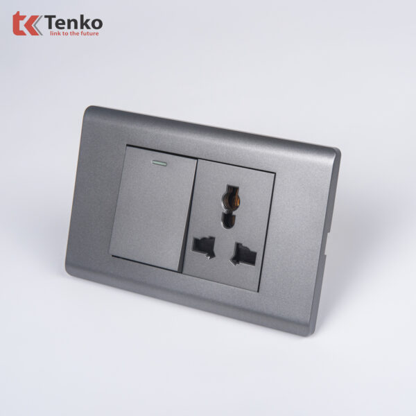 Công Tắc Ổ Cắm Điện Âm tường TENKO TK-C25-039 – Mặt Nhựa PC Xám