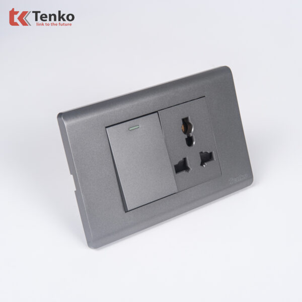 Công Tắc Ổ Cắm Điện Âm tường TENKO TK-C25-039 – Mặt Nhựa PC Xám