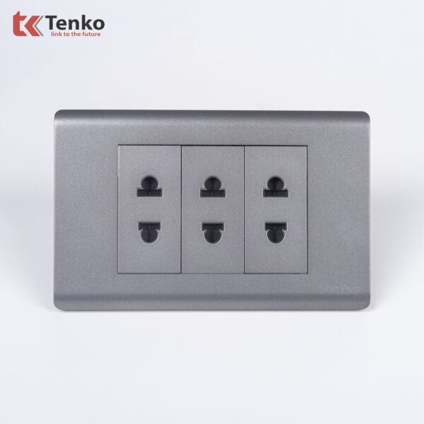 Ổ Cắm Âm Tường Chống Cháy Cao Cấp TENKO TK-C25-020 – Mặt Nhựa PC Xám