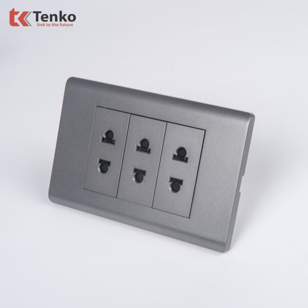Ổ Cắm Âm Tường Chống Cháy Cao Cấp TENKO TK-C25-020 – Mặt Nhựa PC Xám