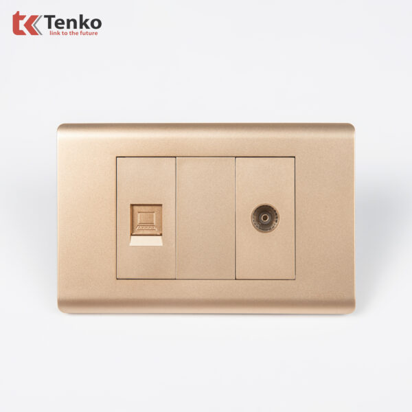Ổ Cắm Cáp Đồng Trục Và LAN Âm Tường Cao Cấp TENKO TK-C25-075 Mặt Nhựa PC Vàng