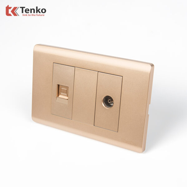Ổ Cắm Cáp Đồng Trục Và LAN Âm Tường Cao Cấp TENKO TK-C25-075 Mặt Nhựa PC Vàng