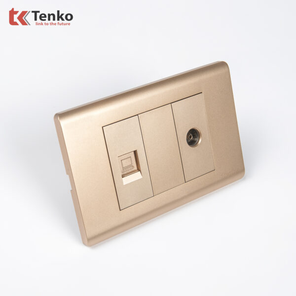 Ổ Cắm Cáp Đồng Trục Và LAN Âm Tường Cao Cấp TENKO TK-C25-075 Mặt Nhựa PC Vàng