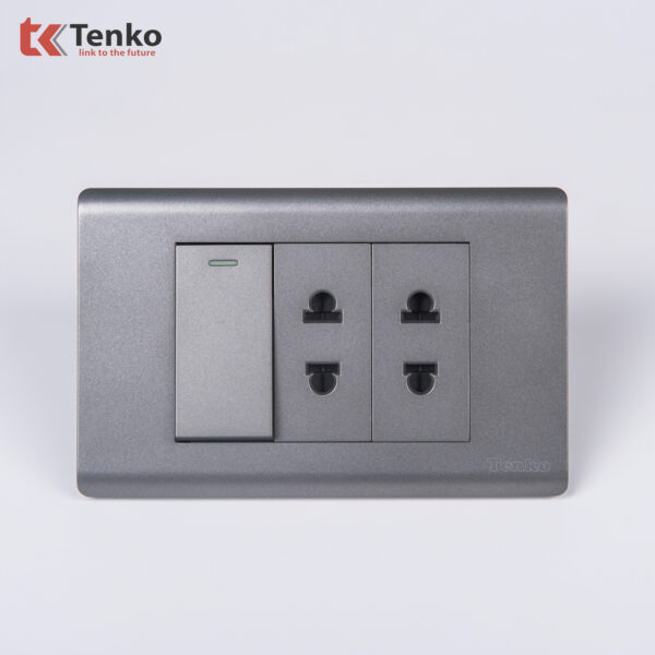 Bộ Công Tắc Ổ Cắm Điện Âm Tường Cao Cấp TENKO TK-C25-025 Mặt Nhựa PC Xám