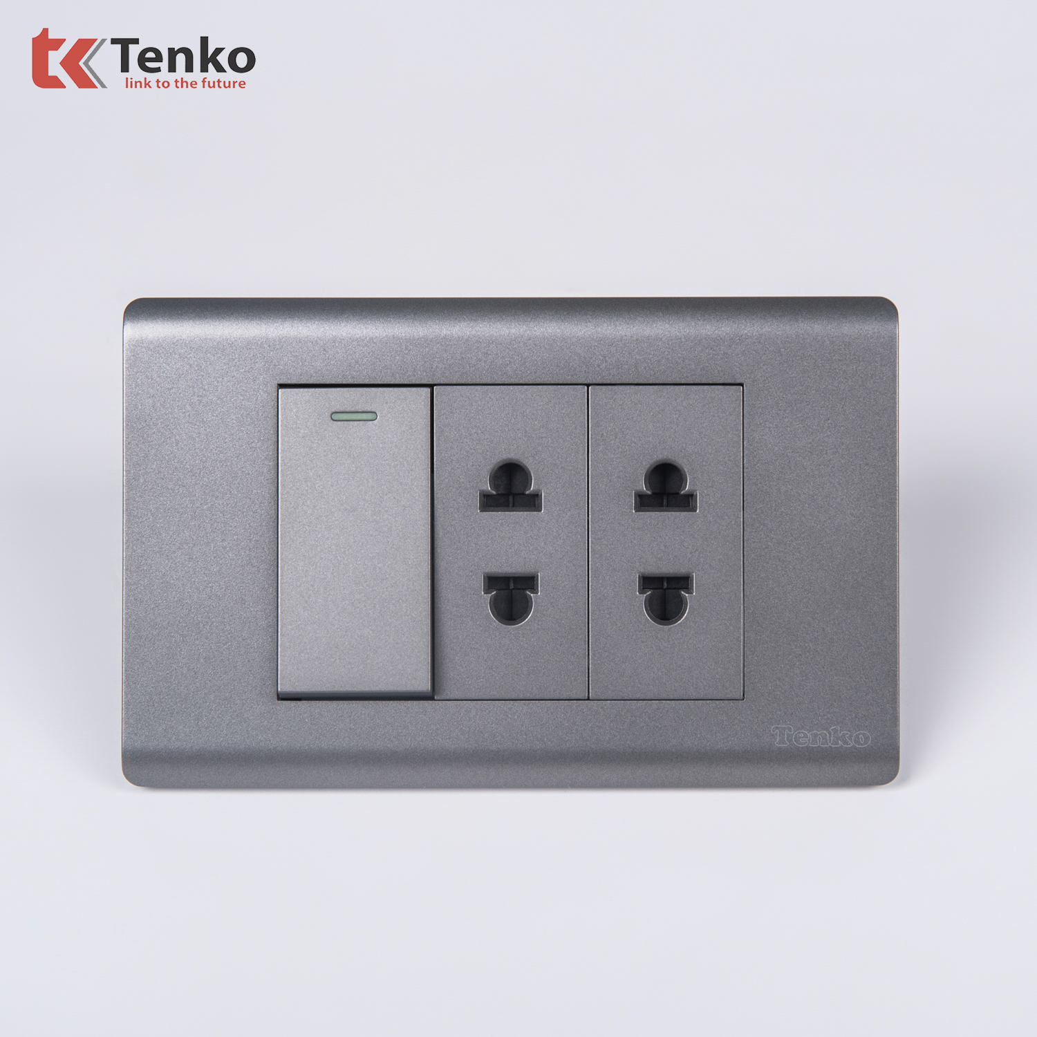 Bộ Công Tắc Ổ Cắm Điện Âm Tường Cao Cấp TENKO TK-C25-025 Mặt Nhựa PC Xám