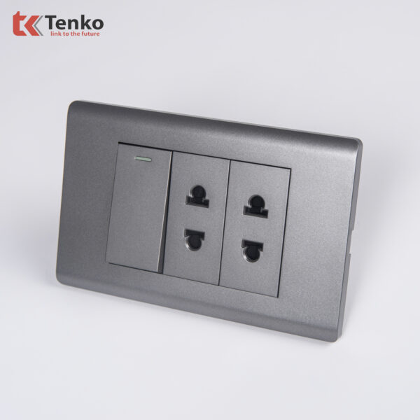Bộ Công Tắc Ổ Cắm Điện Âm Tường Cao Cấp TENKO TK-C25-025 Mặt Nhựa PC Xám