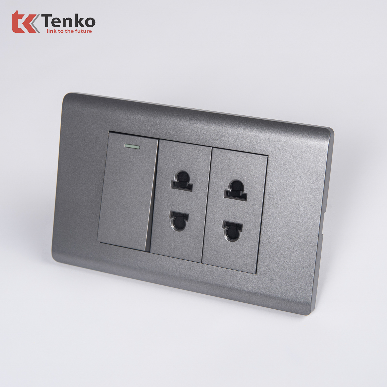 Bộ Công Tắc Ổ Cắm Điện Âm Tường Cao Cấp TENKO TK-C25-025 Mặt Nhựa PC Xám