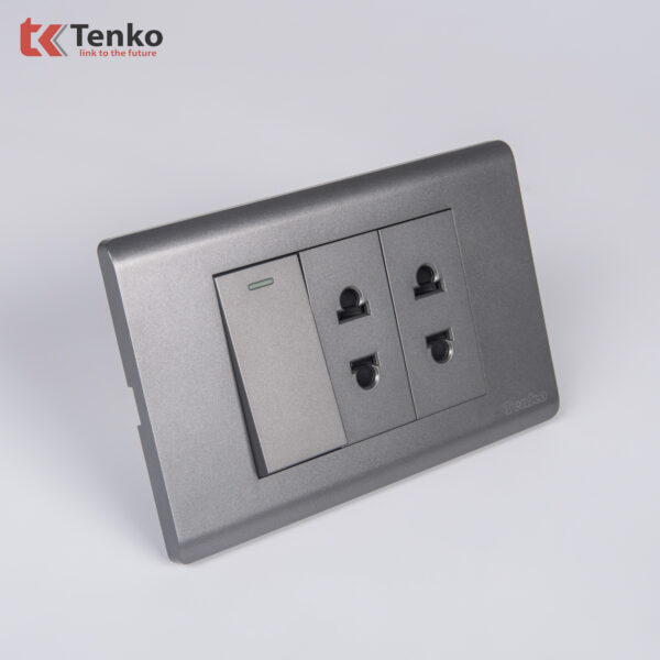 Bộ Công Tắc Ổ Cắm Điện Âm Tường Cao Cấp TENKO TK-C25-025 Mặt Nhựa PC Xám