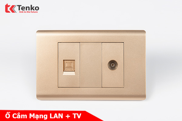 Ổ Cắm Cáp Đồng Trục Và LAN Âm Tường Cao Cấp TENKO TK-C25-075 Mặt Nhựa PC Vàng