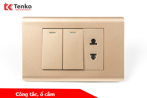 Bộ Công Tắc Ổ Cắm Điện Âm Tường Cao Cấp TENKO TK-C25-027 Mặt Nhựa PC Vàng
