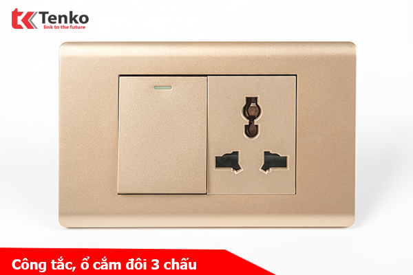 Bộ Công Tắc, Ổ Cắm Điện Âm Tường Cao Cấp TENKO TK-C25-039 Mặt Nhựa PC Vàng