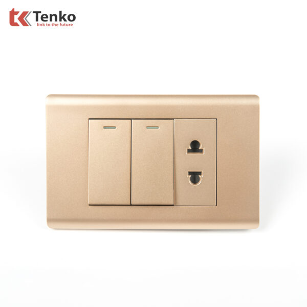 Bộ Công Tắc Ổ Cắm Điện Âm Tường Cao Cấp TENKO TK-C25-027 Mặt Nhựa PC Vàng