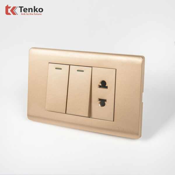 Bộ Công Tắc Ổ Cắm Điện Âm Tường Cao Cấp TENKO TK-C25-027 Mặt Nhựa PC Vàng