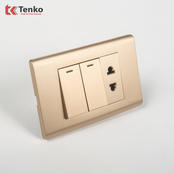 Bộ Công Tắc Ổ Cắm Điện Âm Tường Cao Cấp TENKO TK-C25-027 Mặt Nhựa PC Vàng