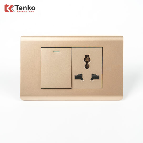Bộ Công Tắc, Ổ Cắm Điện Âm Tường Cao Cấp TENKO TK-C25-039 Mặt Nhựa PC Vàng