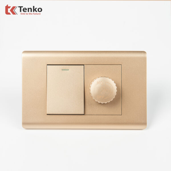 Công Tắc, Chiết Áp Quạt Chống Cháy Cao Cấp TENKO TK-C25-088 – Mặt Nhựa PC Vàng