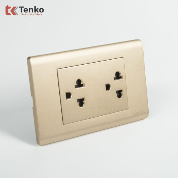 Ổ Cắm Đôi 3 Chấu Chống Cháy Cao Cấp TENKO TK-C25-044 – Mặt Nhựa PC Vàng