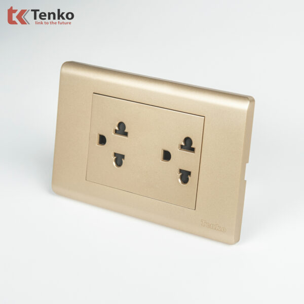 Ổ Cắm Đôi 3 Chấu Chống Cháy Cao Cấp TENKO TK-C25-044 – Mặt Nhựa PC Vàng
